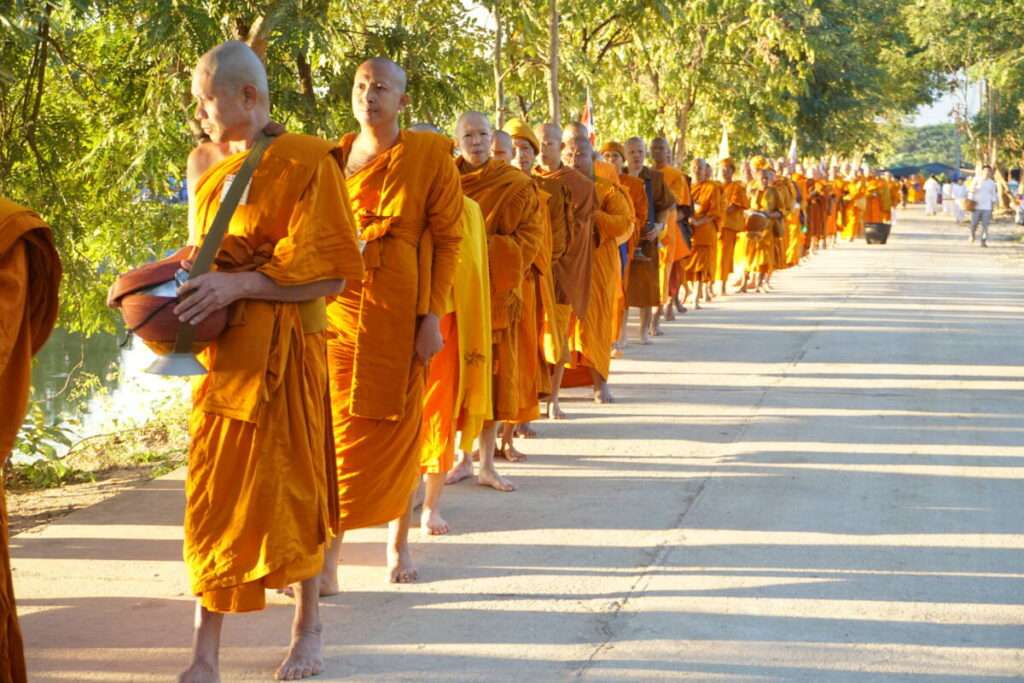 Monks on morning alms round